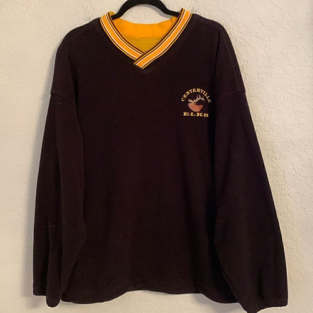 VTG Holloway V-Neck Long Sleeve Pullover Men’s  Black Yellow Sweatshirt Size XL